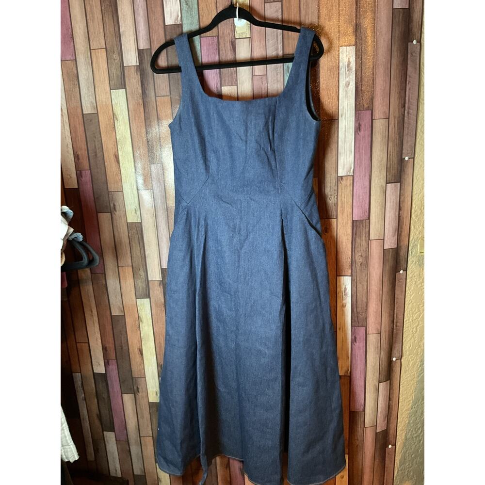 Big Hit Fashion Dark Denim Square Neck Sleeveless Dress Women’s Size Large EUC